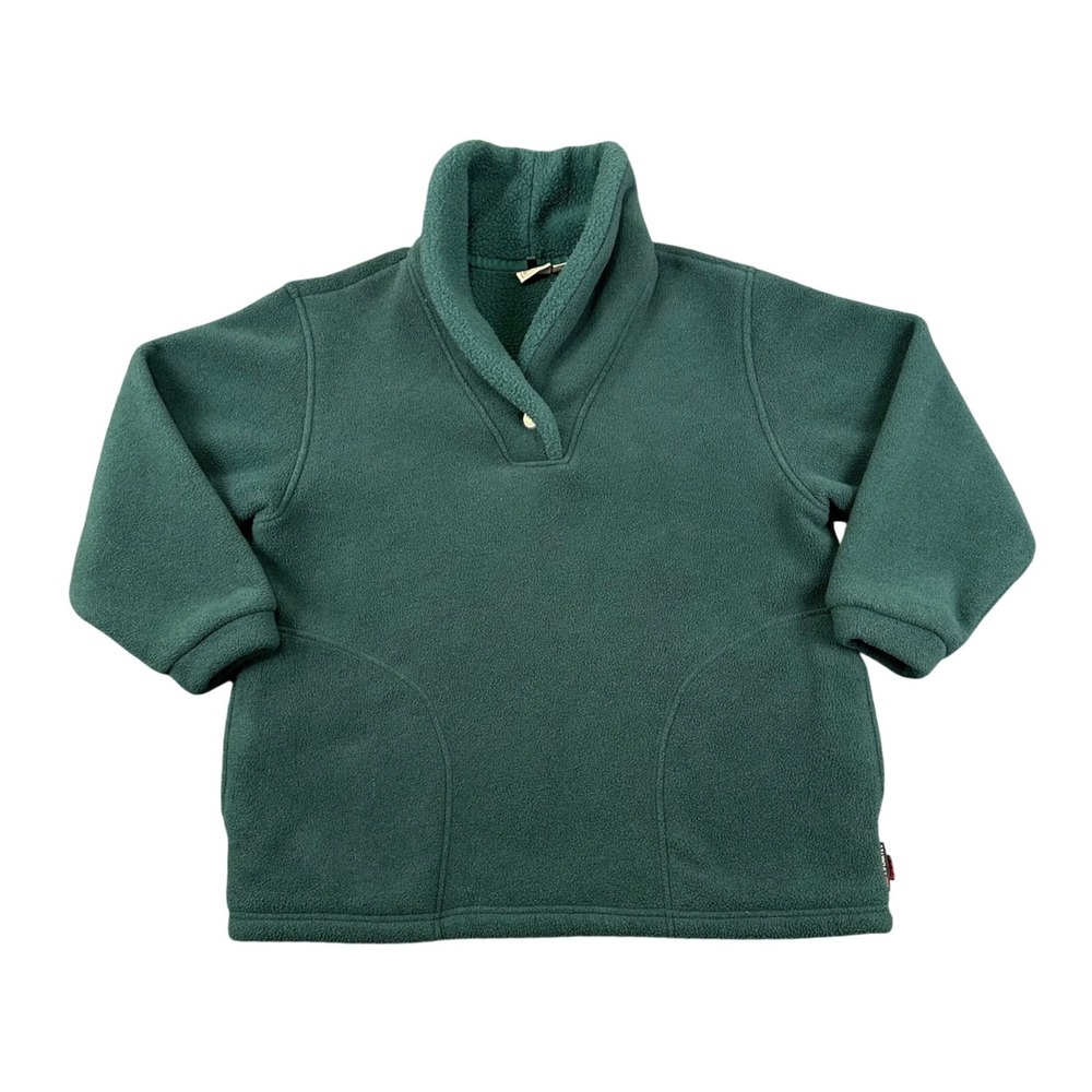 Vintage 90s Woolrich Womens Fleece Pullover L Green Shawl Collar USA Made